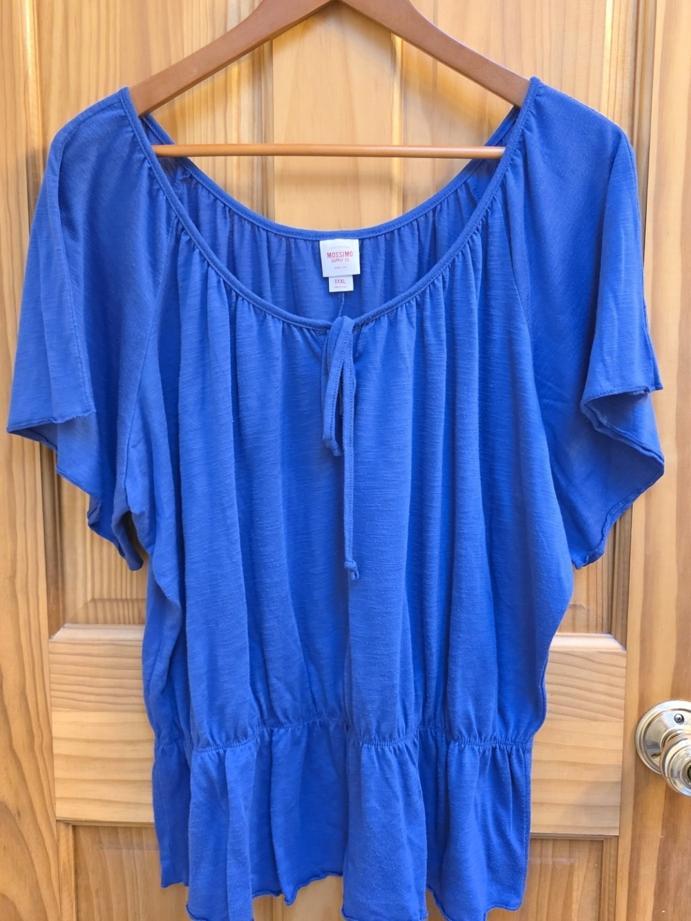 Mossimo Supply Co. Royal Blue Tie-Front Peasant Blouse